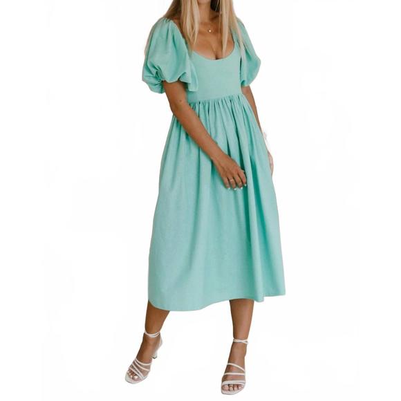 NEW BALI ELF cherie puff sleeve midi dress in tosca - Picture 3 of 6